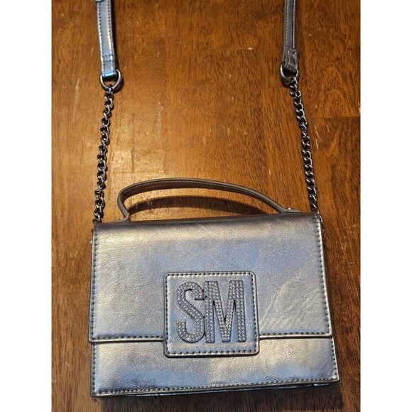 Steve Madden Handbags - Crossbody Bag Purse Silver Shiny Rhinstone Logo Adjustable Strap Multi Pocket